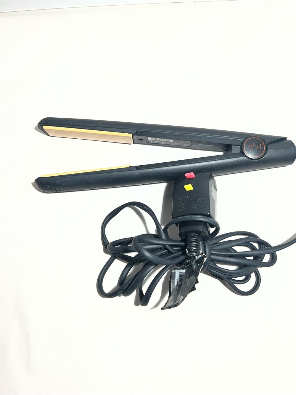 ghd Black Hair Straightener with Gold Plates and Black Cord Adapter